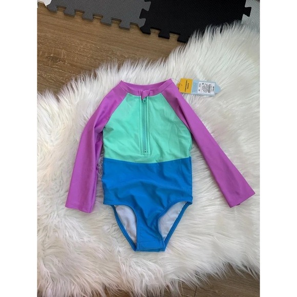 Cat & Jack Other - Cat & Jack One Piece Swimsuit Kids 2T Multi NWT Rash Guard Zipper Snaps UPF 50+